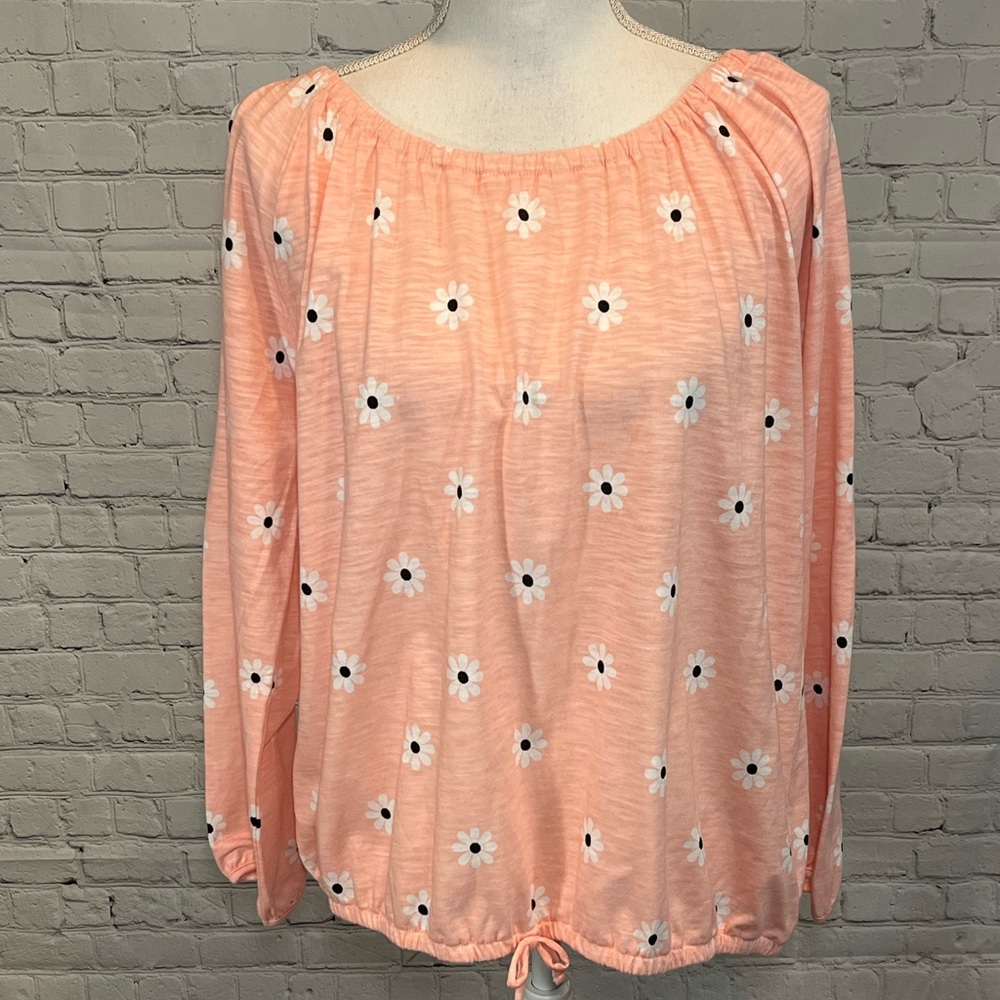 ARIZONA JEAN CO. T-Shirt Long Sleeve Peach w Daisy Print- XL